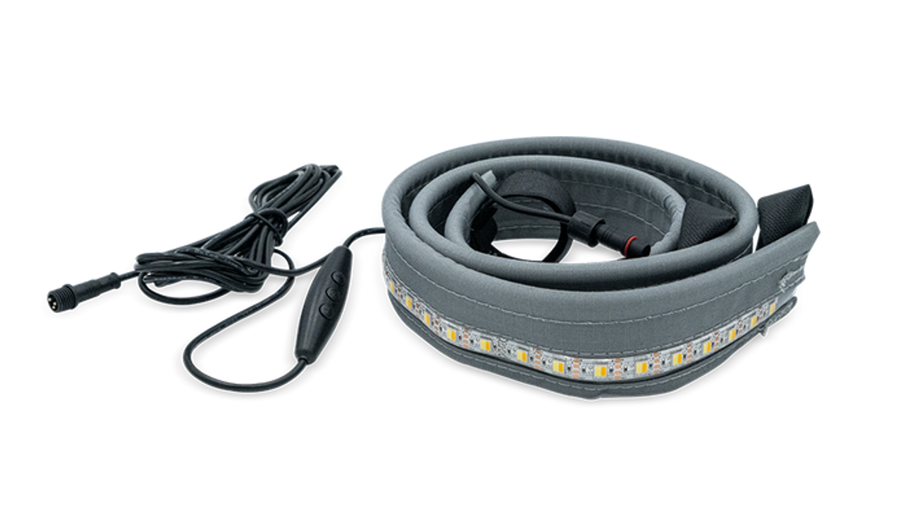 SKY RIDGE DIMMABLE SWITCHBACK LED LIGHT STRIP with USB plug and Velcro strips, flexible and weather-resistant design.