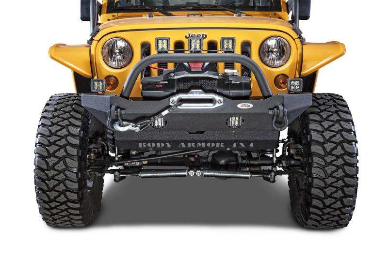 2007-2023 Jeep Wrangler JK/JL & Gladiator JT Mid-Stubby Front Bumper with winch mount and off-road styling.