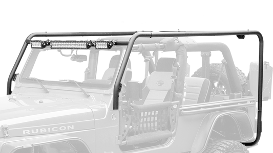 2007-2018 Jeep Wrangler JK 2-Door cargo roof rack, rugged design, durable steel tubing, versatile installation, black powder coat.