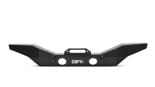 2007-2024 Jeep Wrangler JK/JL & Gladiator JT full-width front bumper, black powder-coated steel with integrated winch mount and D-ring mounts.