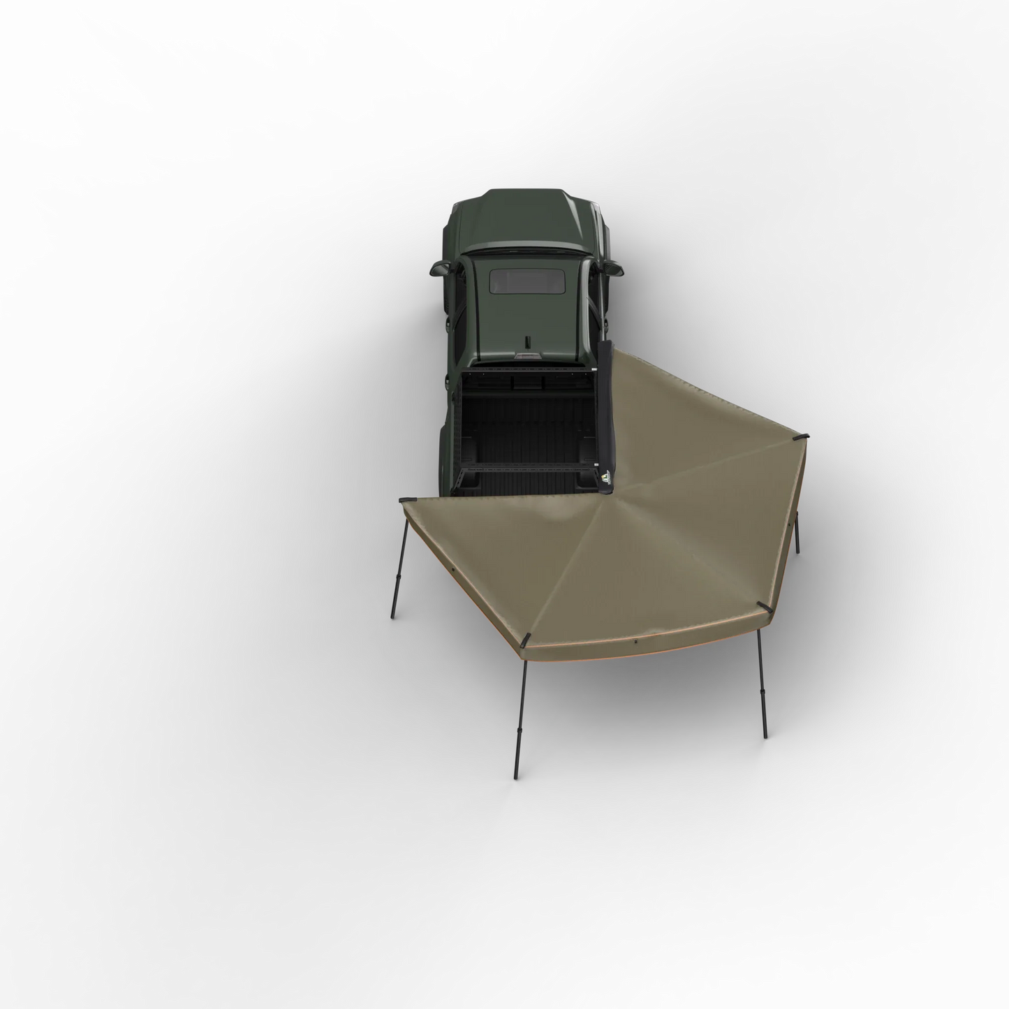 TUFF STUFF® Overland Awning 270 Degree Compact Passenger Side, vehicle setup shown, brackets not included.
