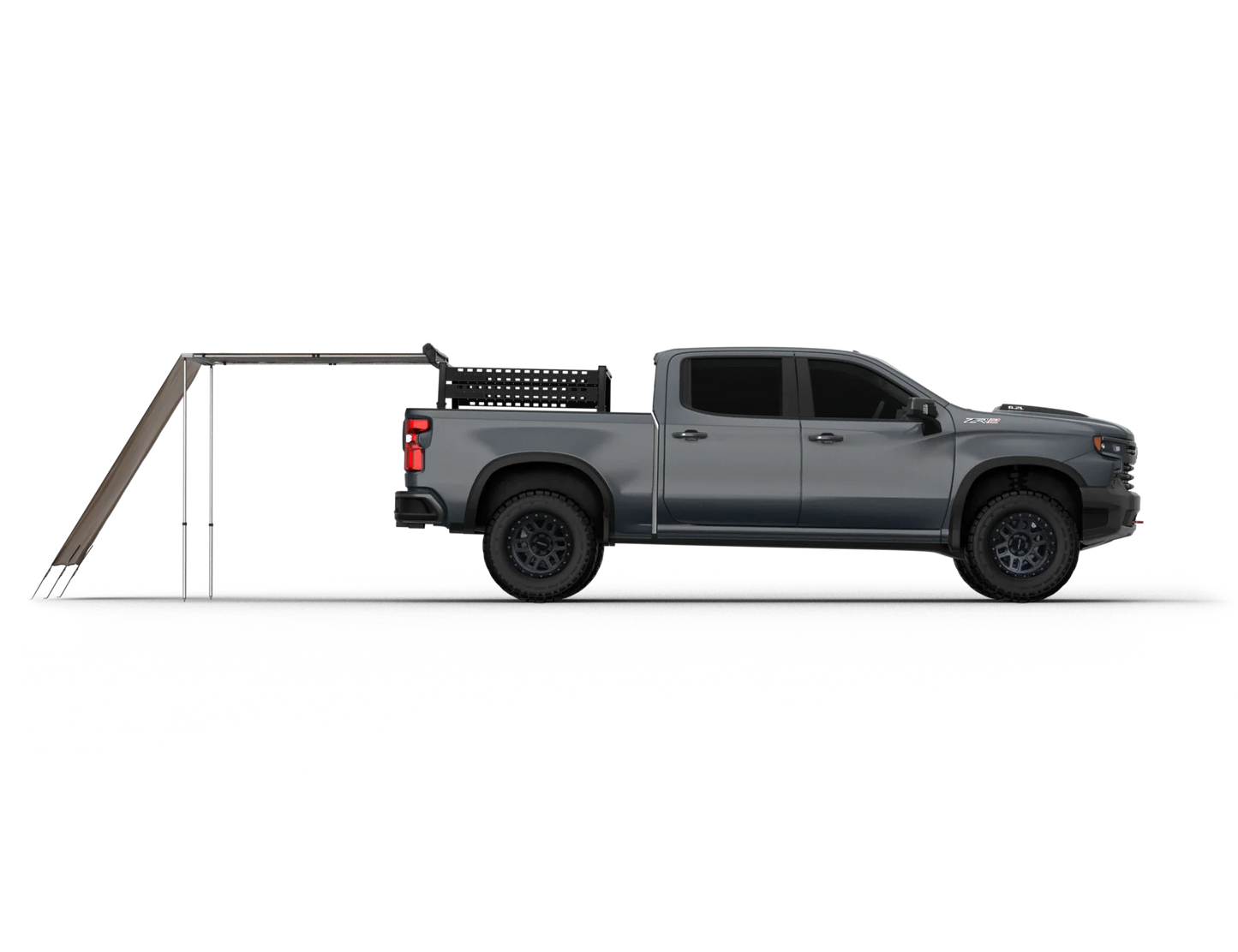 TUFF STUFF® Overland Awning Shade Wall attached to a vehicle, providing extended shade and privacy for outdoor activities.