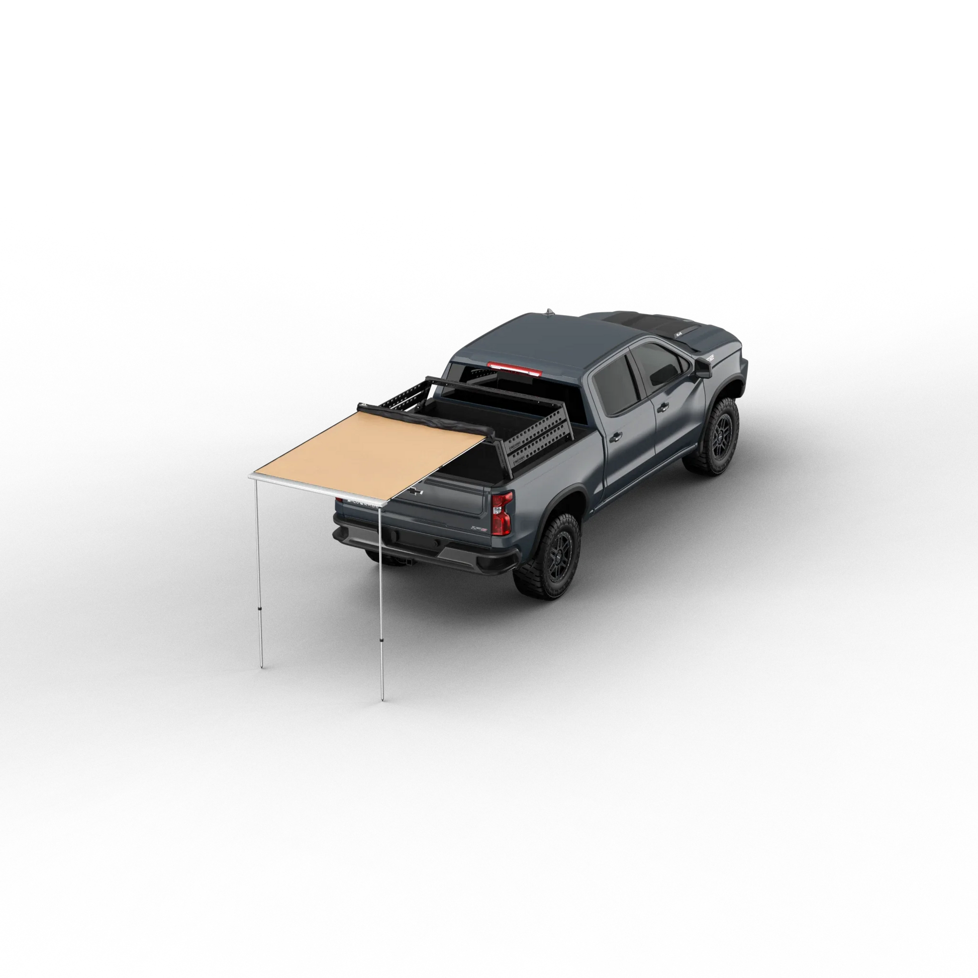TUFF STUFF® Overland Roof Top Awning, 4.5′ x 6′ mounted on truck bed, providing shade and protection.