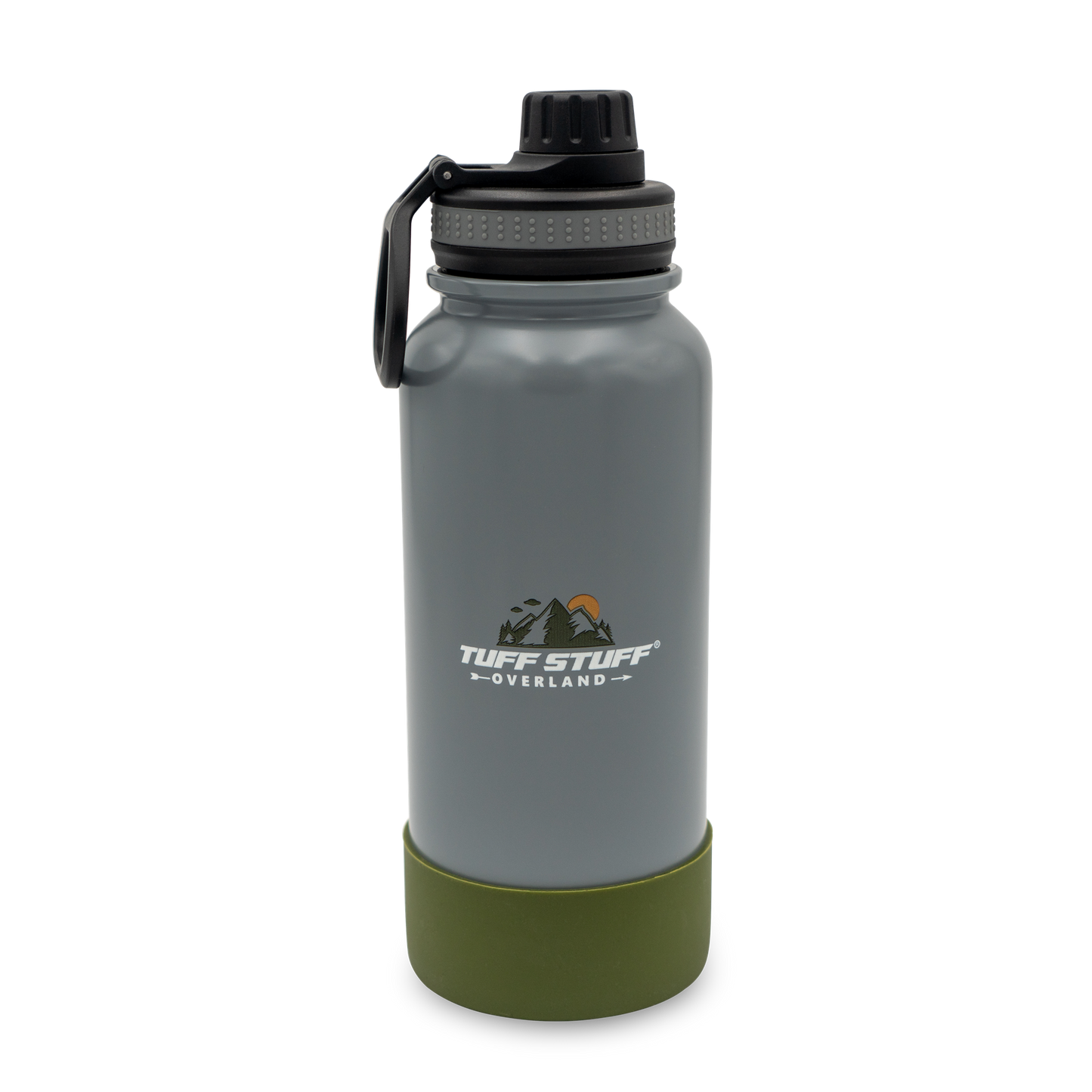 TUFF STUFF® OVERLAND 32oz Stainless Steel Water Bottle with silicone bumper.