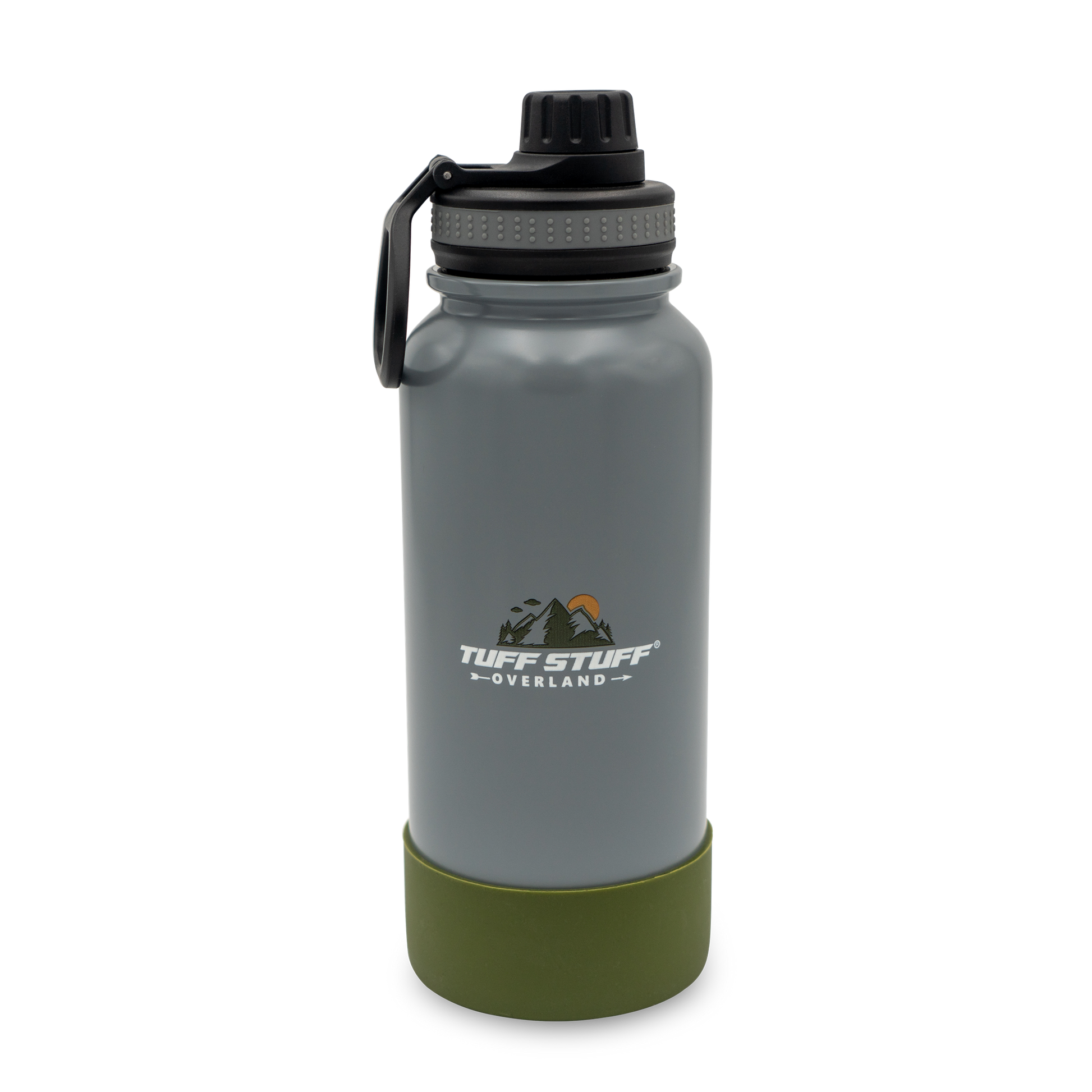 TUFF STUFF® OVERLAND 32oz Stainless Steel Water Bottle with silicone bumper.