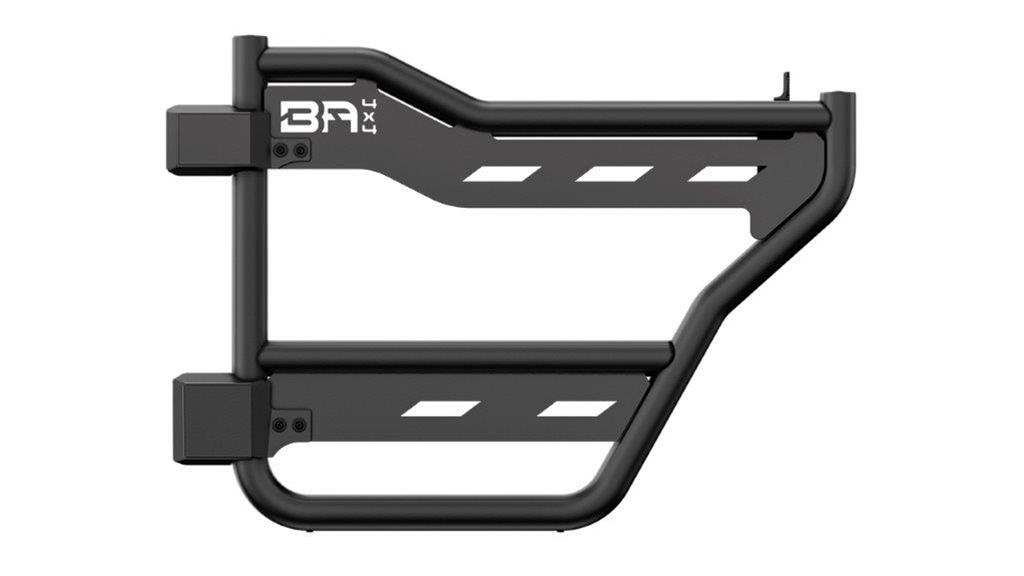2021-2024 Ford Bronco rear tube doors with webbing, rugged steel construction, black finish.