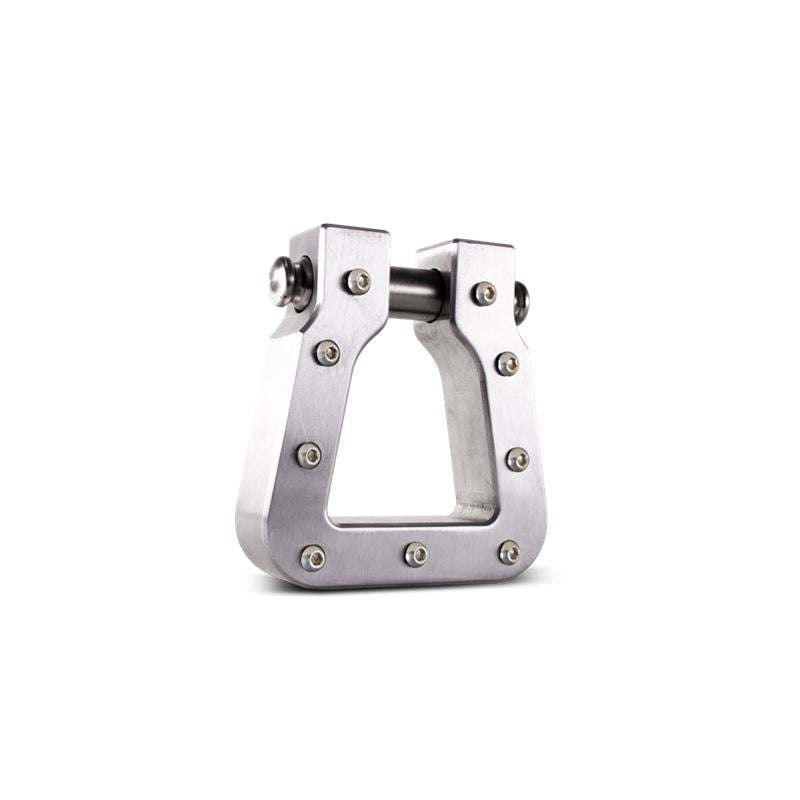 Silver MEGA D-RING MACHINED (SINGLE) shackle, durable 6061-T6 billet aluminum, 18,000-pound capacity.