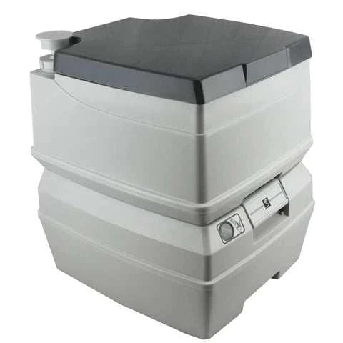 TUFF STUFF® Overland 5-gallon flushable portable outdoor toilet with removable holding tank.