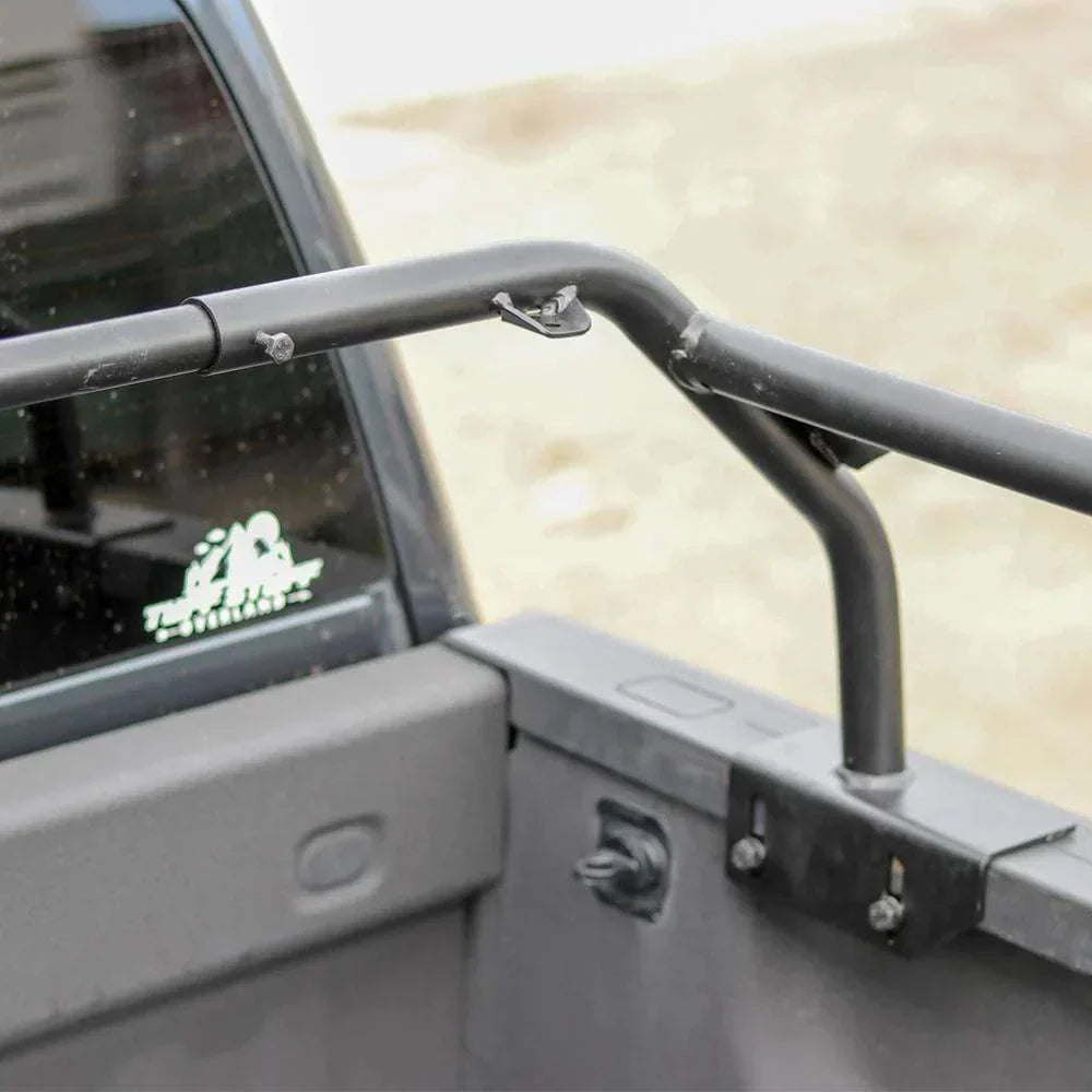 Adjustable Tuff Stuff® Overland roof top tent truck bed rack, powder coated finish.