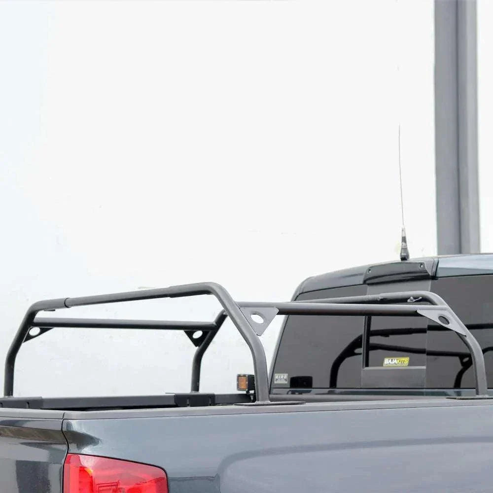 TUFF STUFF® Overland adjustable truck bed rack, powder-coated steel, installed on truck.