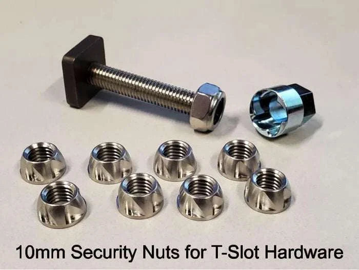 10mm security nuts for T-slot hardware, enhancing rooftop tent security.