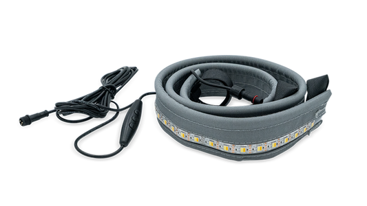 SKY RIDGE DIMMABLE SWITCHBACK LED LIGHT STRIP with USB plug and Velcro strips, flexible and weather-resistant design.