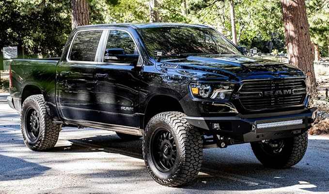 2019-2024 Dodge Ram 1500 with Ambush Front Bumper in a sleek, rugged design.