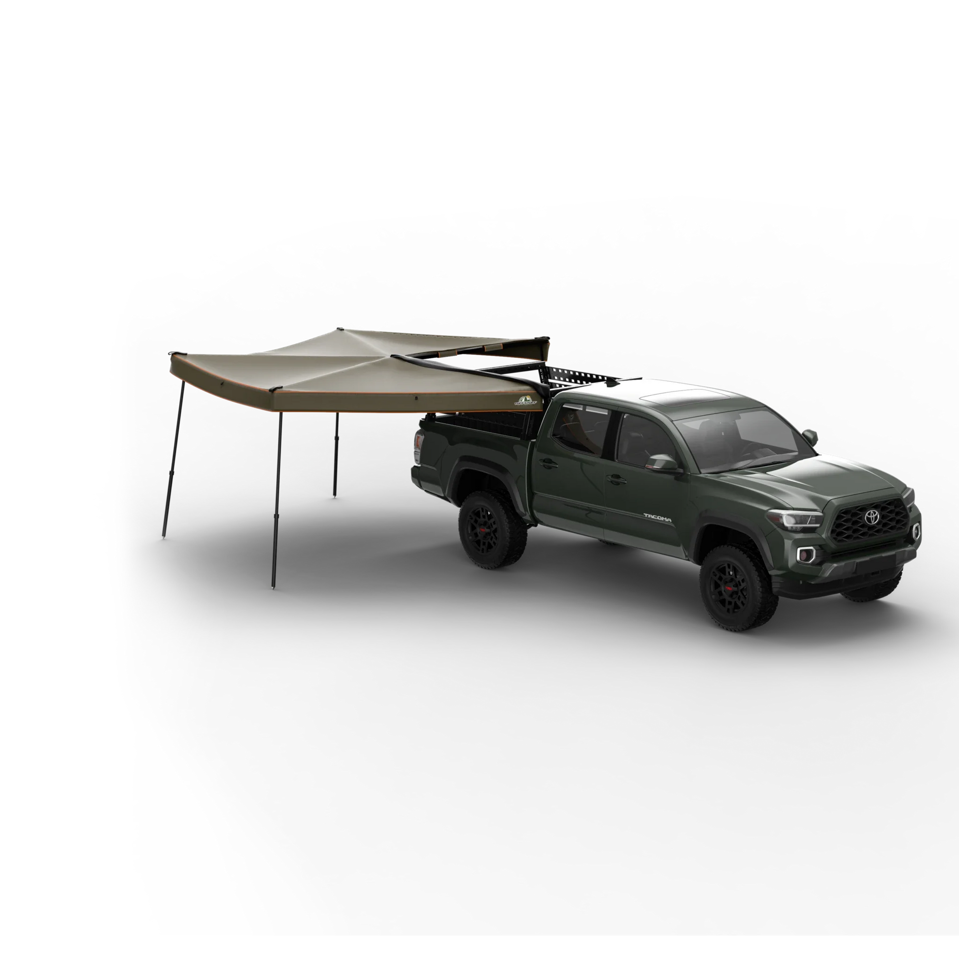 TUFF STUFF® Overland Awning, 270 Degree Compact, Passenger Side, vehicle setup.