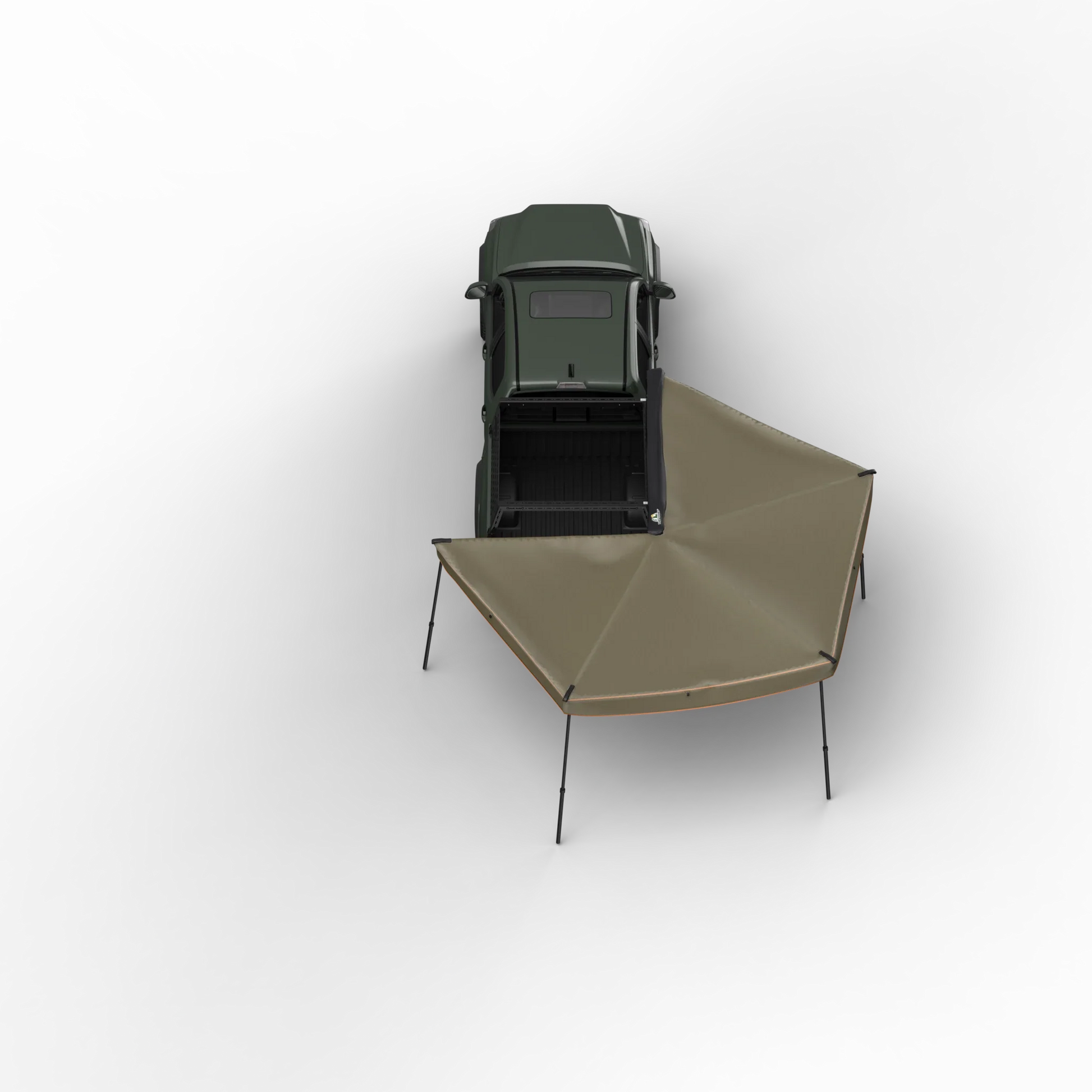 TUFF STUFF® Overland Awning 270 Degree Compact Passenger Side, vehicle setup shown, brackets not included.