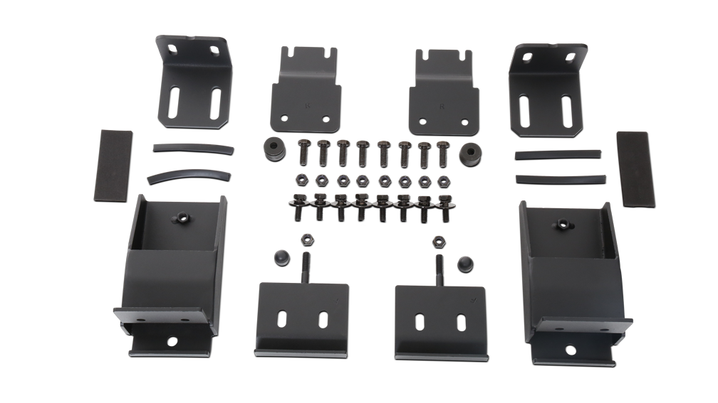 2007-2018 Jeep Wrangler JK Roof Rack Mount Kit components laid out for installation.